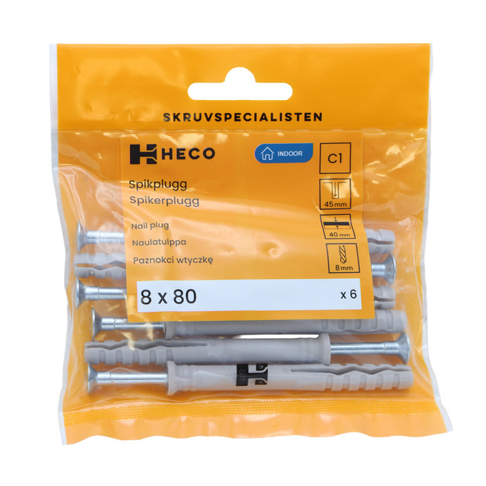 Spikplugg 8 x 80 mm inkl. skruv 6-pack Heco